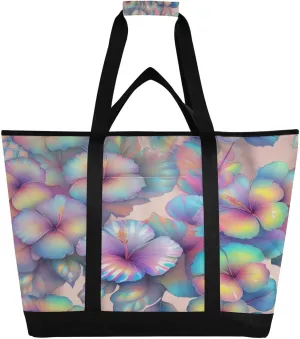 Rainbow Hibiscus Reusable Insulated Lunchbox Cooler Bag, Leakproof Kitchen Grocery Bag Collapsible Portable Cooler Tote Bag for Picnic, Camping, Office, Travel