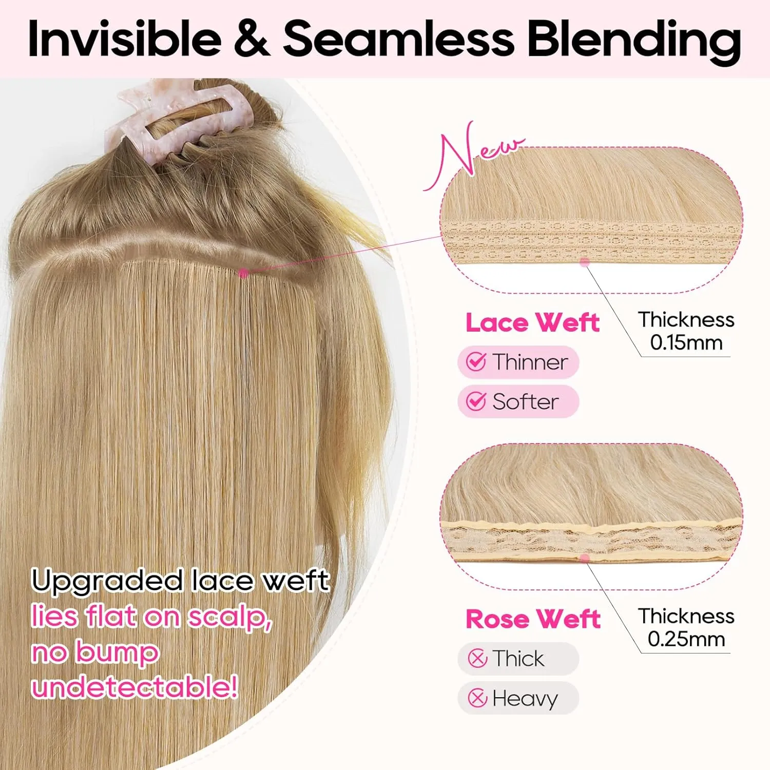 REECHO Clip-in Hair Extensions, 4PCS Lace Weft, 14" Short Wavy, Invisible, Natural Soft Hairpieces for Women, Chocolate Brown