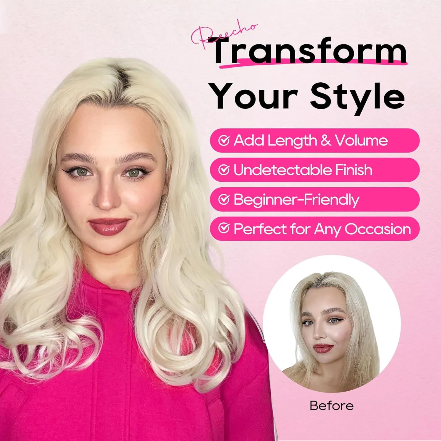 REECHO Clip-in Hair Extensions, 4PCS Lace Weft, 14" Short Wavy, Invisible, Natural Soft Hairpieces for Women, Chocolate Brown