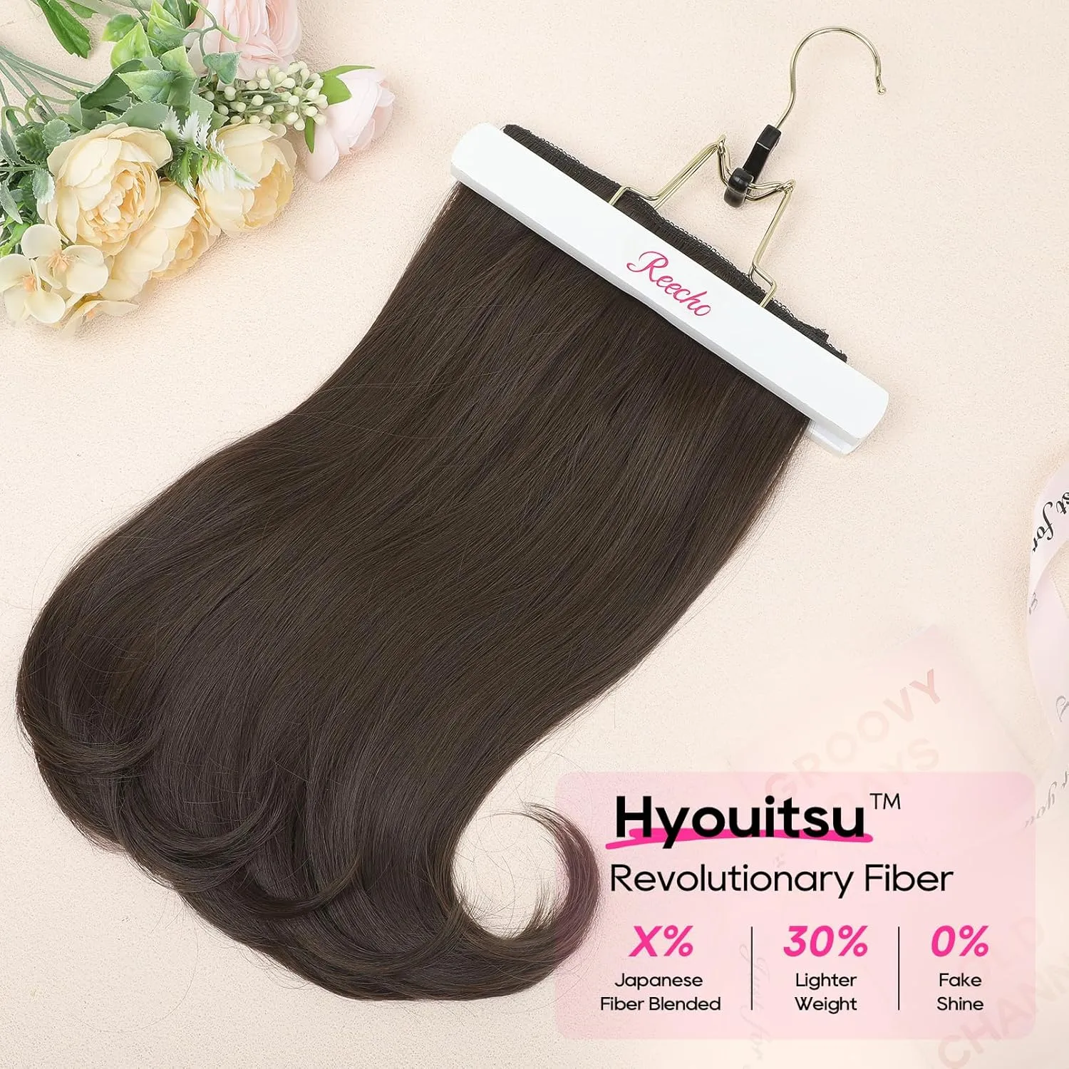 REECHO Clip-in Hair Extensions, 4PCS Lace Weft, 14" Short Wavy, Invisible, Natural Soft Hairpieces for Women, Chocolate Brown
