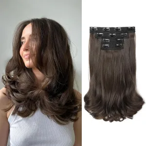 REECHO Clip-in Hair Extensions, 4PCS Lace Weft, 14" Short Wavy, Invisible, Natural Soft Hairpieces for Women, Chocolate Brown