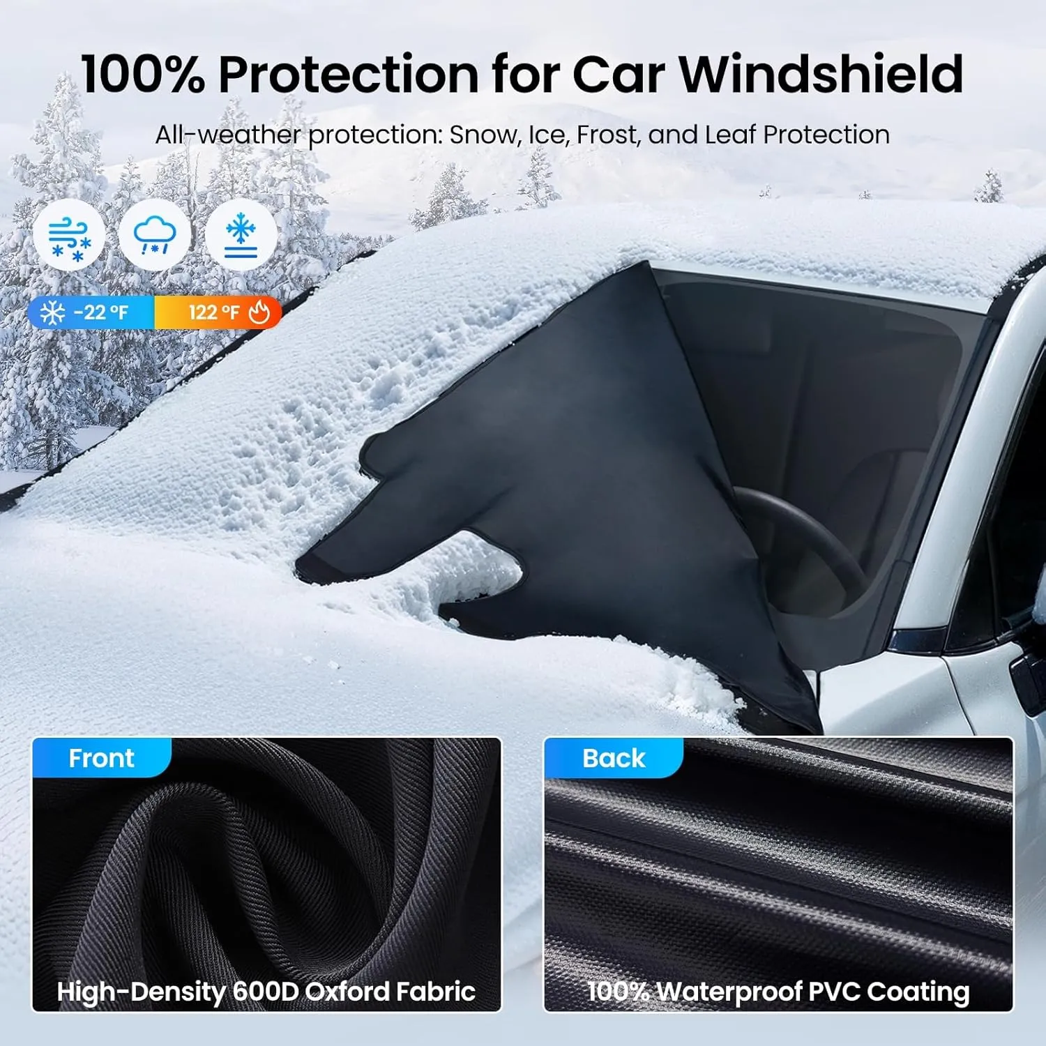 REEVAA 2025 Upgraded Car Windshield Cover for Ice & Snow [All-Weather Protection] Magnetic Fit Weatherproof Frost Cover, Car Winter Accessories, Fit for SUVs, Trucks, Sedans - Medium (69''x48'')