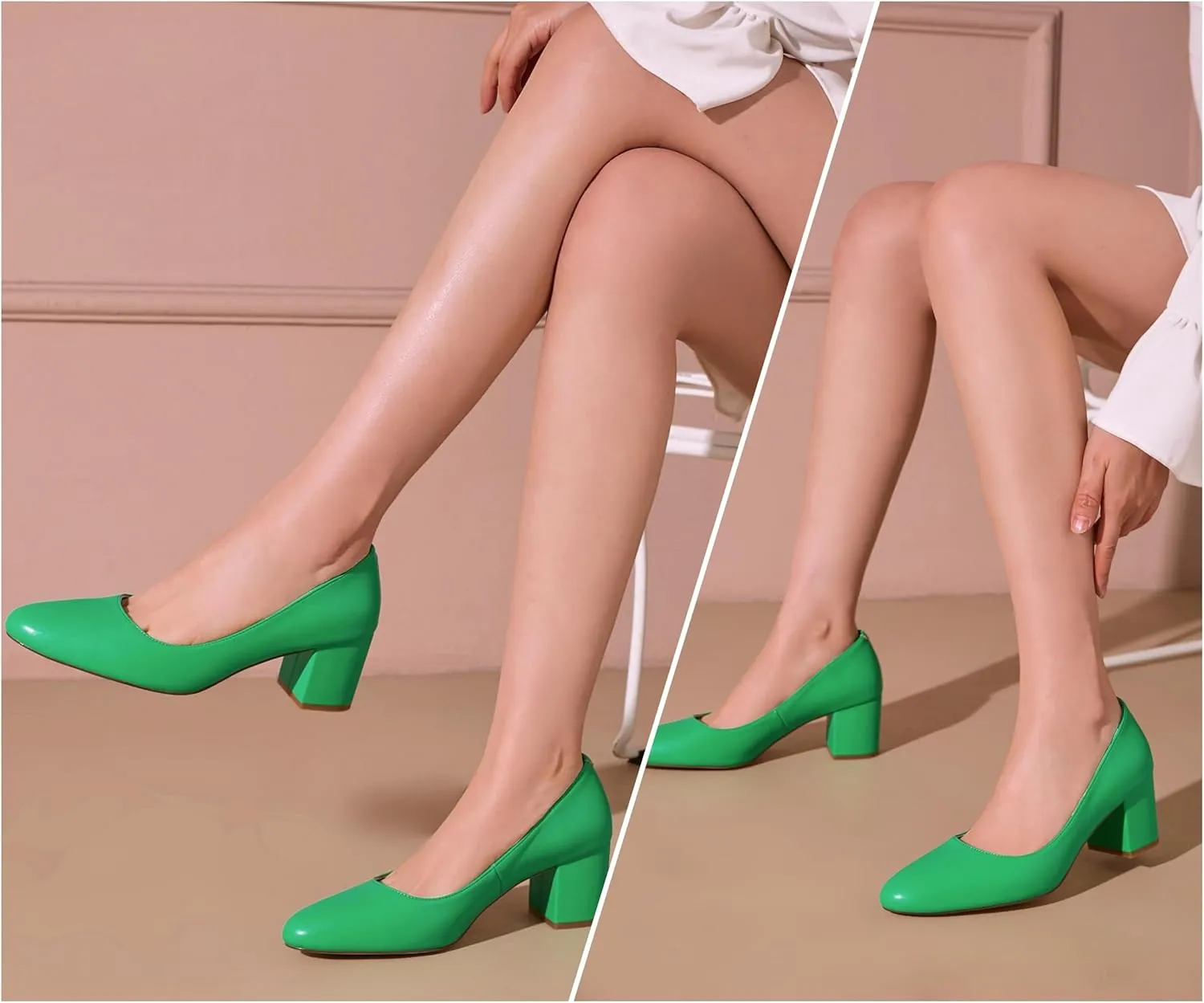 Reitoye Women's Chunky Heel Pumps Closed Toe Dress Pump Heels