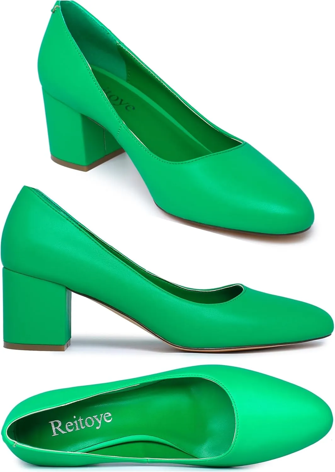 Reitoye Women's Chunky Heel Pumps Closed Toe Dress Pump Heels