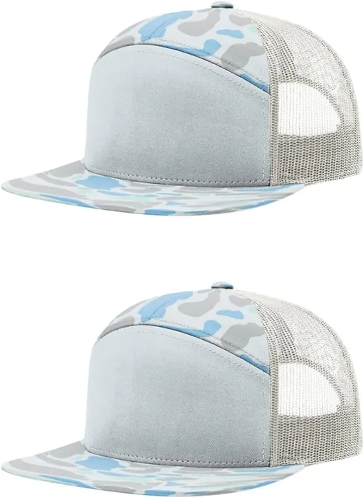 Richardson 168 Hi-Pro 7 Panel Flat Bill Adjustable Snapback Trucker Mesh Back Cap | OSFM | Bulk Pack Available