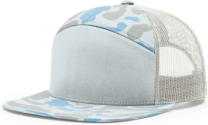 Richardson 168 Hi-Pro 7 Panel Flat Bill Adjustable Snapback Trucker Mesh Back Cap | OSFM | Bulk Pack Available