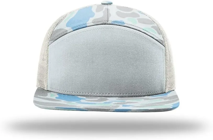 Richardson 168 Hi-Pro 7 Panel Flat Bill Adjustable Snapback Trucker Mesh Back Cap | OSFM | Bulk Pack Available