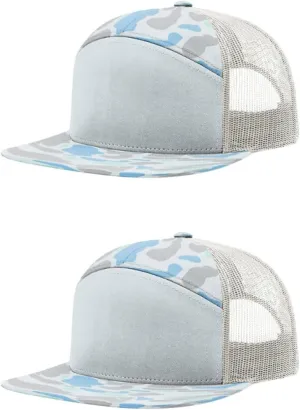 Richardson 168 Hi-Pro 7 Panel Flat Bill Adjustable Snapback Trucker Mesh Back Cap | OSFM | Bulk Pack Available