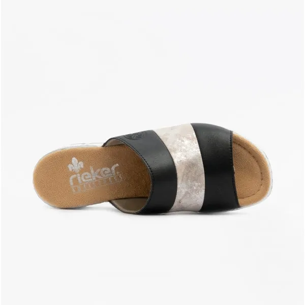 Rieker 66492-00 Womens Sandals Black/Rose