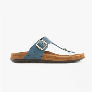 Rohde 5860 Womens Leather Mule Sandals Blue Jeans