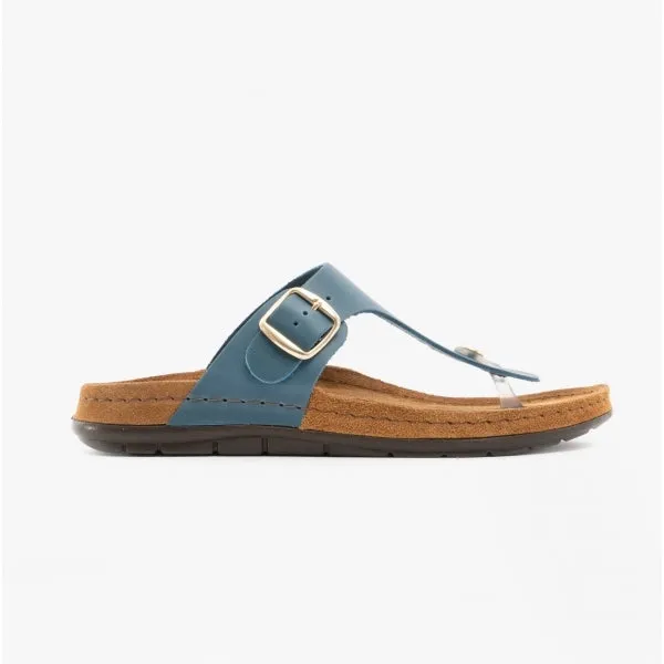 Rohde 5860 Womens Leather Mule Sandals Blue Jeans