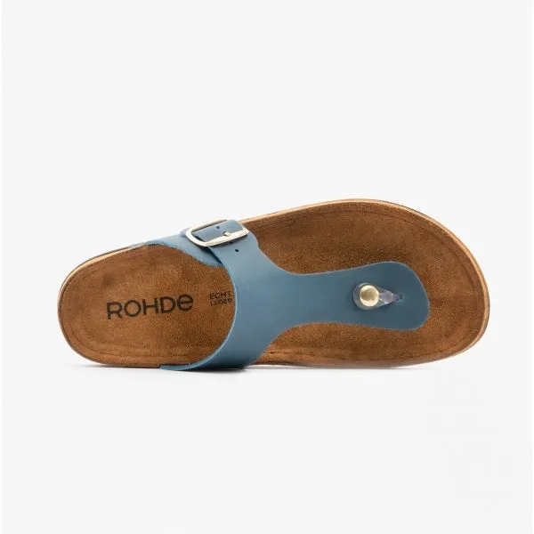 Rohde 5860 Womens Leather Mule Sandals Blue Jeans