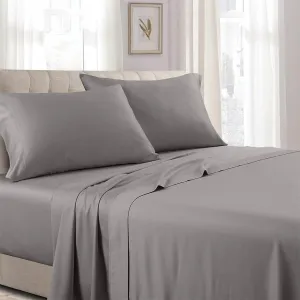 Royal Tradition Made in USA- Low Profile Cotton Sateen Sheets Set (7-10 Inches) Queen Size-Grey, 4pc Bed Linens