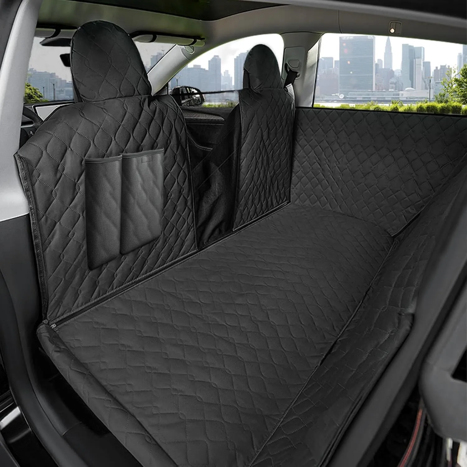 RUIANTE Dog Car Seat Cover Protector Compatible with Chevy Malibu XL 2016-2024 Back Seat Pet Cover Dogs Hammock Backseat Cover with Side Flaps Storage Pocket Zip Mesh (Black)