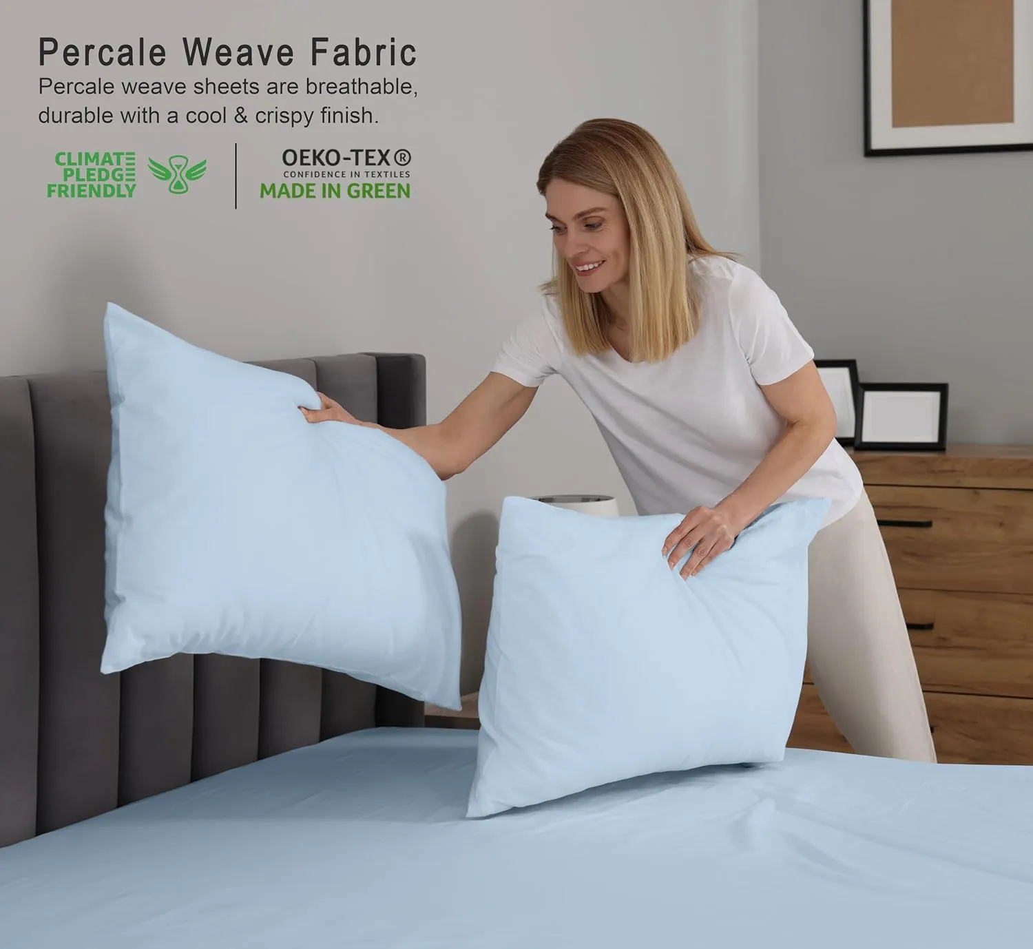 RUVANTI 100% Cotton King Size Sheets Set, 4 Pieces, Soft & Breathable Percale Weave Bedding, Deep Pocket 16", Hotel Standard, Crisp Cool Feel, Durable, Perfect Dyed Bed Sheet, Baby Blue