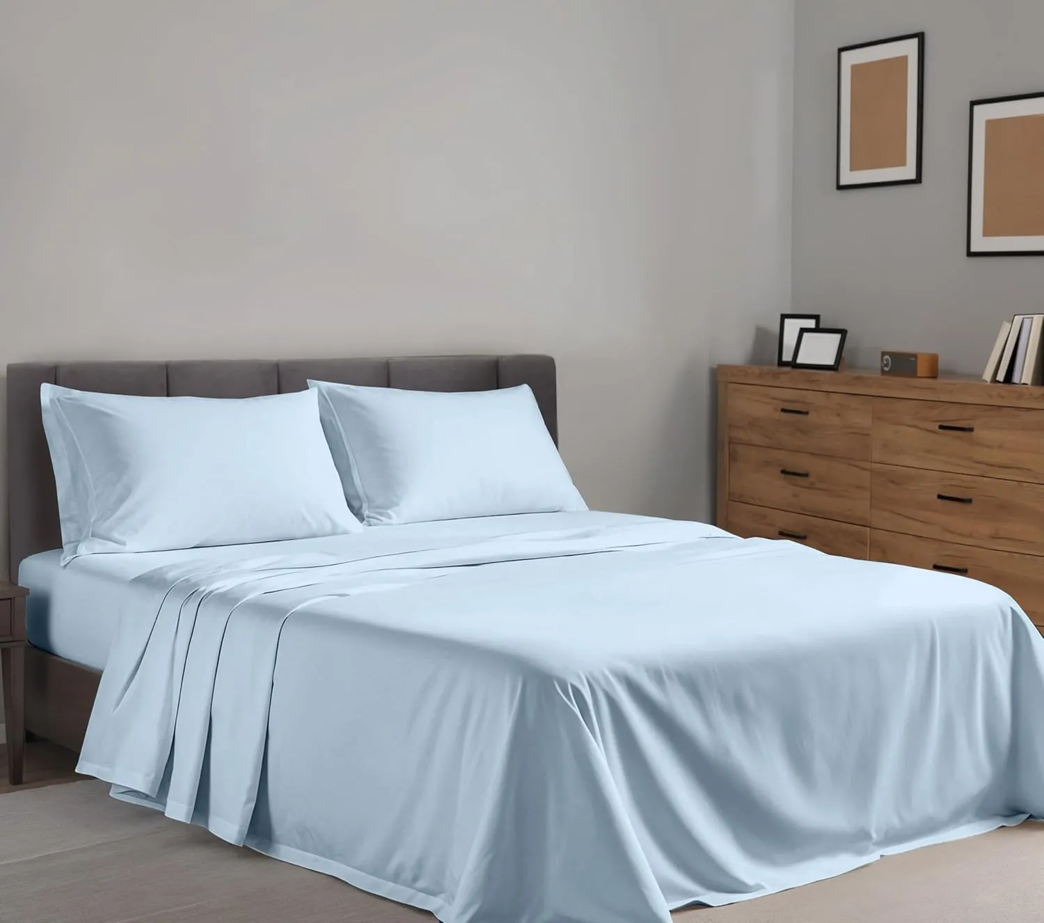 RUVANTI 100% Cotton King Size Sheets Set, 4 Pieces, Soft & Breathable Percale Weave Bedding, Deep Pocket 16", Hotel Standard, Crisp Cool Feel, Durable, Perfect Dyed Bed Sheet, Baby Blue