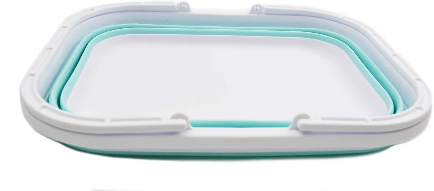 SAMMART 12L (3.17 Gallon) Collapsible Tub with Handle - Portable Outdoor Picnic Basket/Crate - Foldable Shopping Bag - Space Saving Storage Container (1, White/Lake Green)