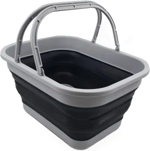 SAMMART 19L (5 Gallons) Collapsible Tub with Handle - Portable Outdoor Picnic Basket/Crater - Foldable Shopping Bag - Space Saving Storage Container (Grey/Slate Grey)