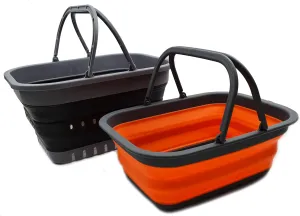 SAMMART 9.2L & 19L Collapsible Tub with Handle - Portable Outdoor Picnic Basket/Crater - Foldable Shopping Bag - 2 Pieces (Orange & Black)