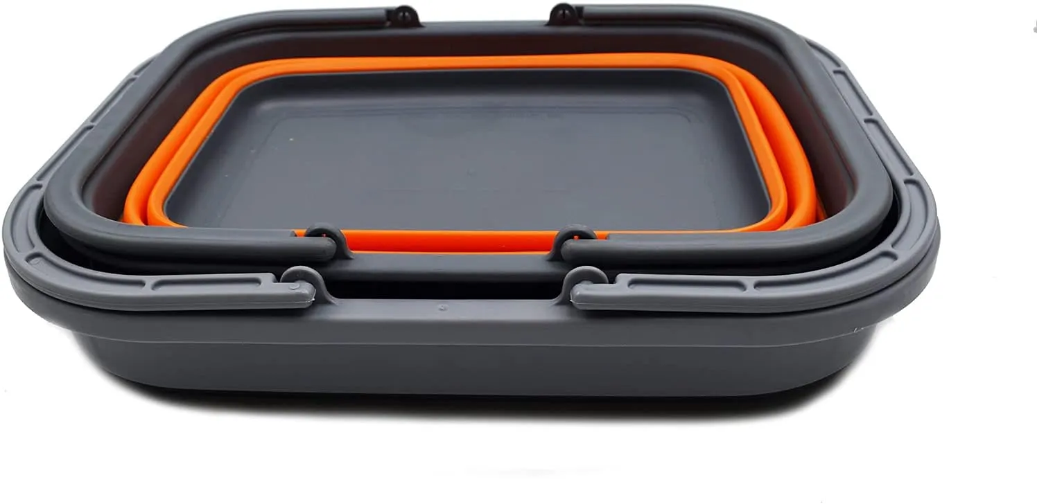 SAMMART 9.2L & 19L Collapsible Tub with Handle - Portable Outdoor Picnic Basket/Crater - Foldable Shopping Bag - 2 Pieces (Orange & Black)