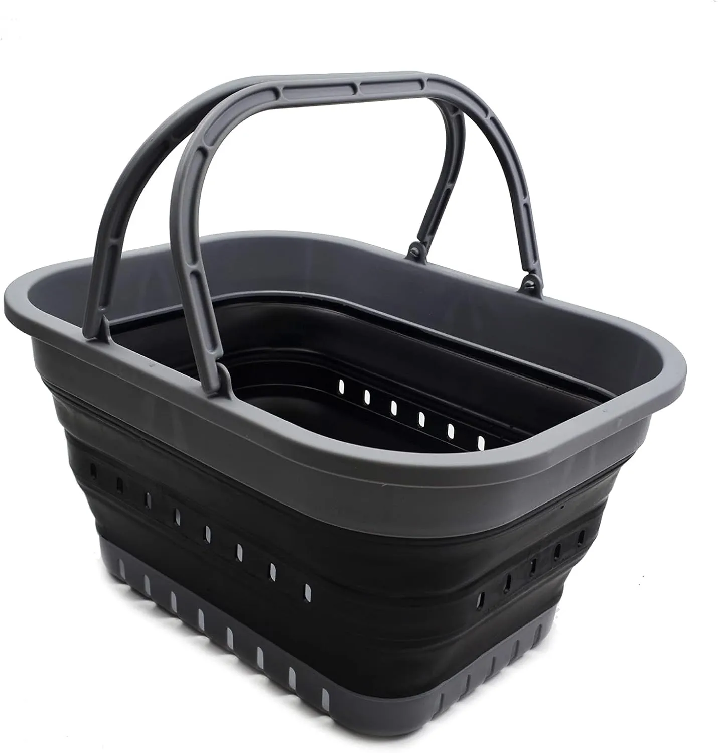 SAMMART 9.2L & 19L Collapsible Tub with Handle - Portable Outdoor Picnic Basket/Crater - Foldable Shopping Bag - 2 Pieces (Orange & Black)