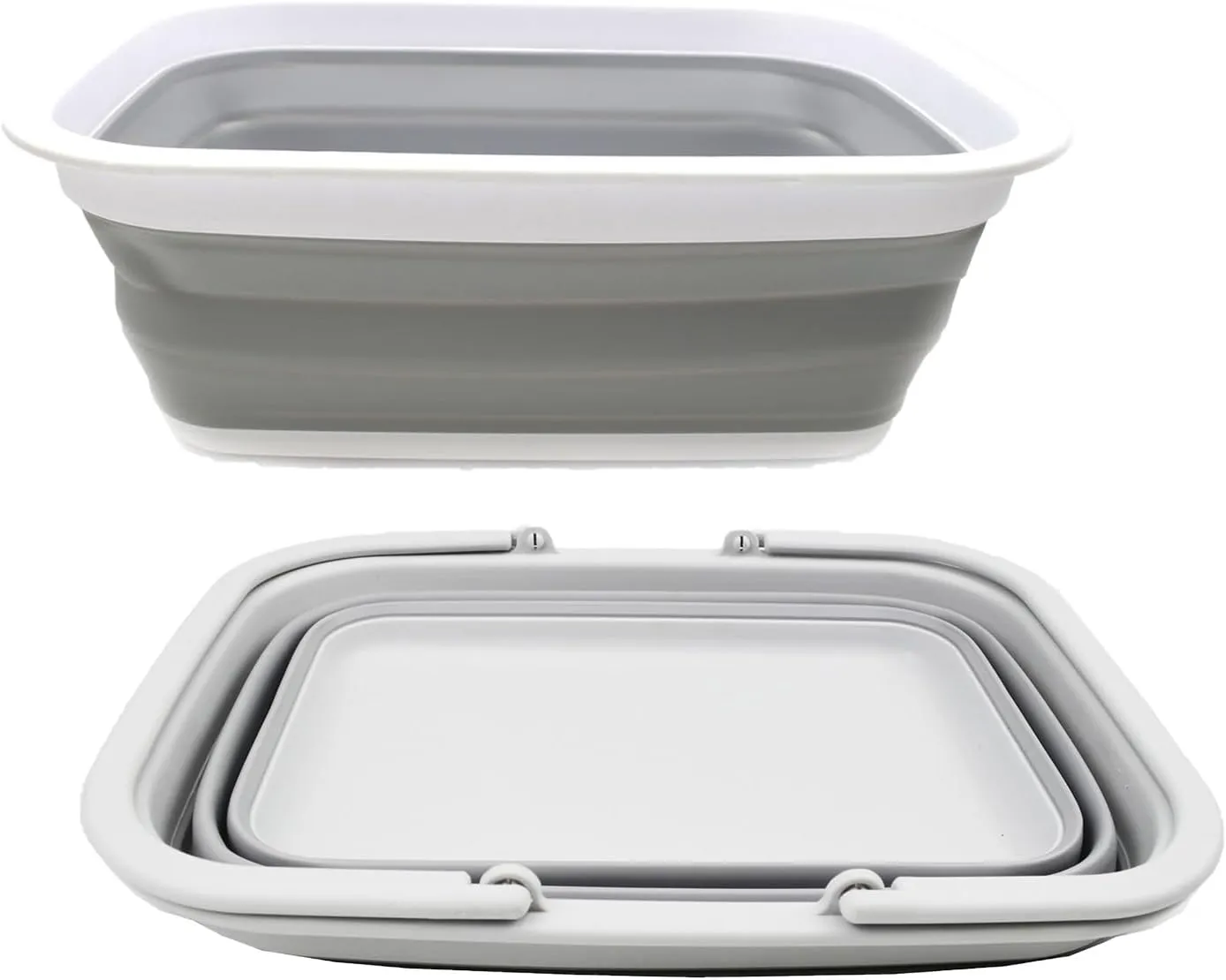 SAMMART 9.2L Set of 2 Collapsible Tub & Basket - Portable Outdoor Picnic Basket/Crater - Foldable Shopping Bag - Space Saving Storage Container (Grey   Grey, 2)