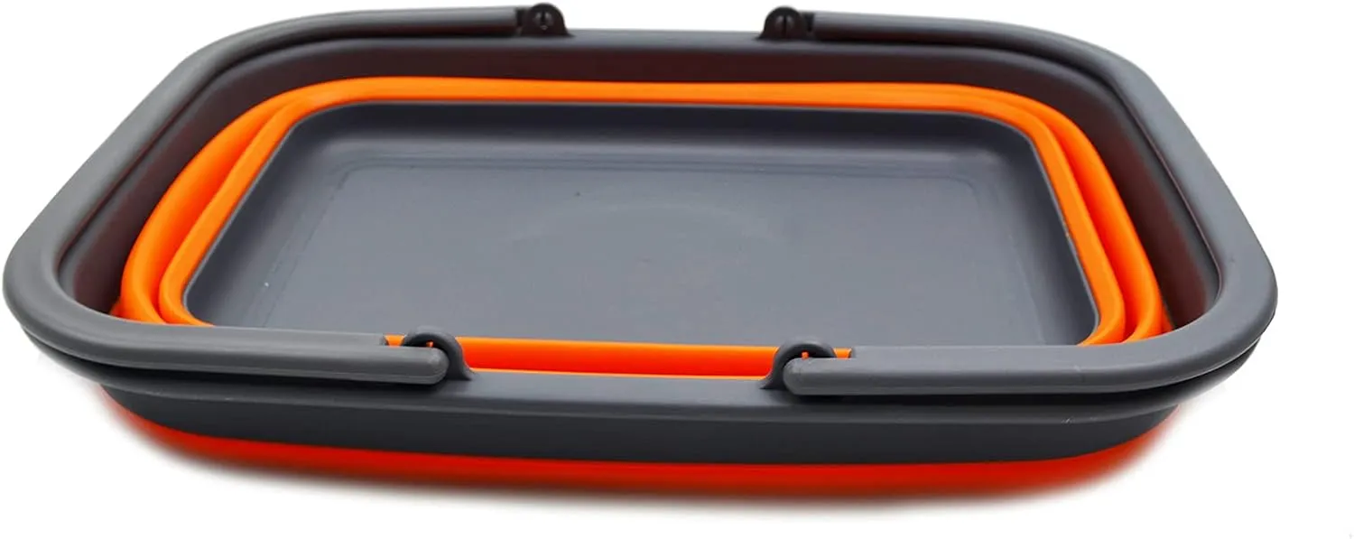 SAMMART SAMMART 9.2L (2.37Gallon) Collapsible Tub with Handle - Portable Outdoor Picnic Basket/Crater - Foldable Shopping Bag - Space Saving Storage Container (1, Grey/Orange)