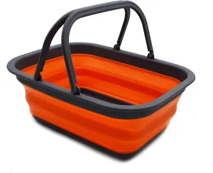 SAMMART SAMMART 9.2L (2.37Gallon) Collapsible Tub with Handle - Portable Outdoor Picnic Basket/Crater - Foldable Shopping Bag - Space Saving Storage Container (1, Grey/Orange)