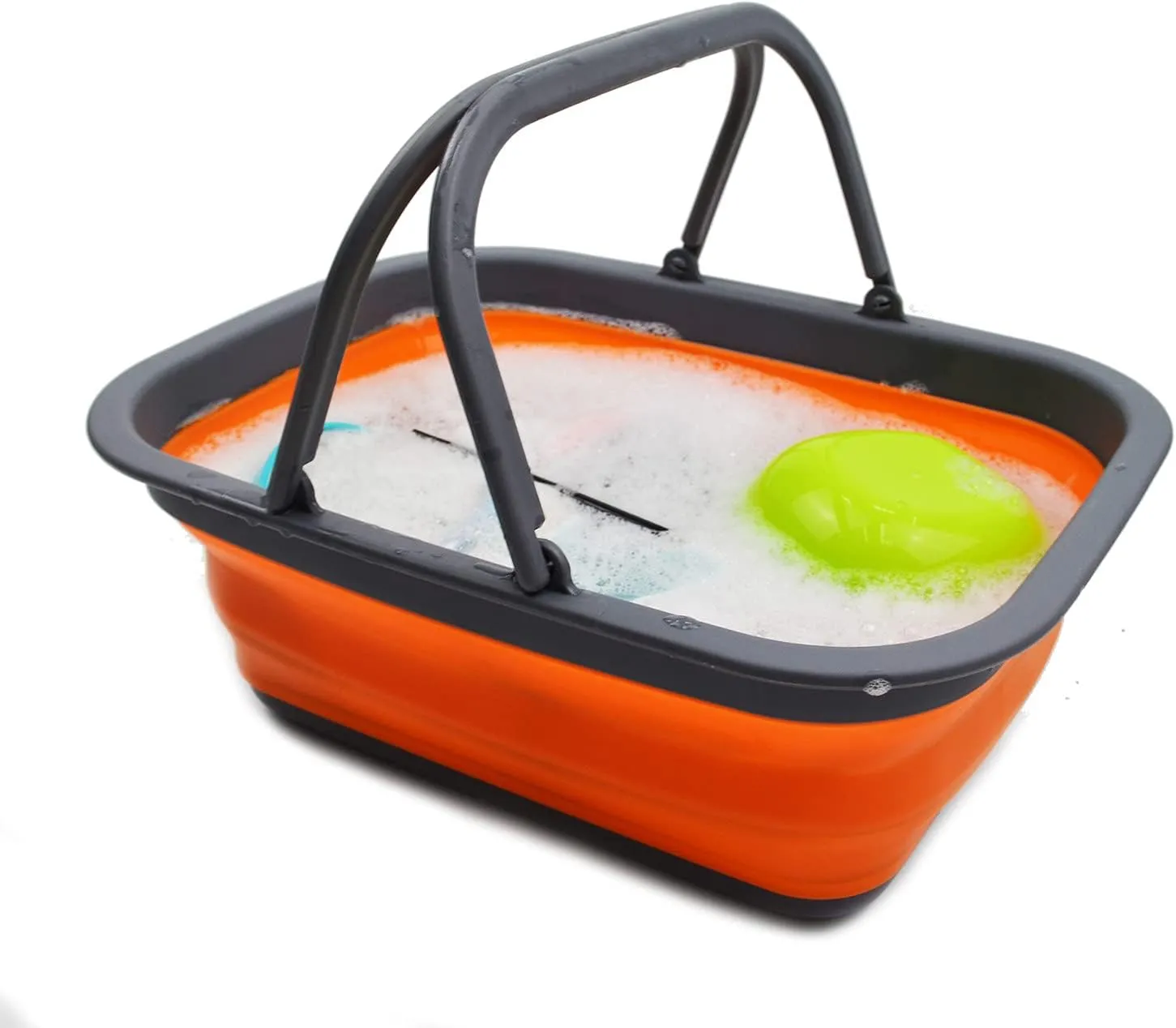 SAMMART SAMMART 9.2L (2.37Gallon) Collapsible Tub with Handle - Portable Outdoor Picnic Basket/Crater - Foldable Shopping Bag - Space Saving Storage Container (1, Grey/Orange)