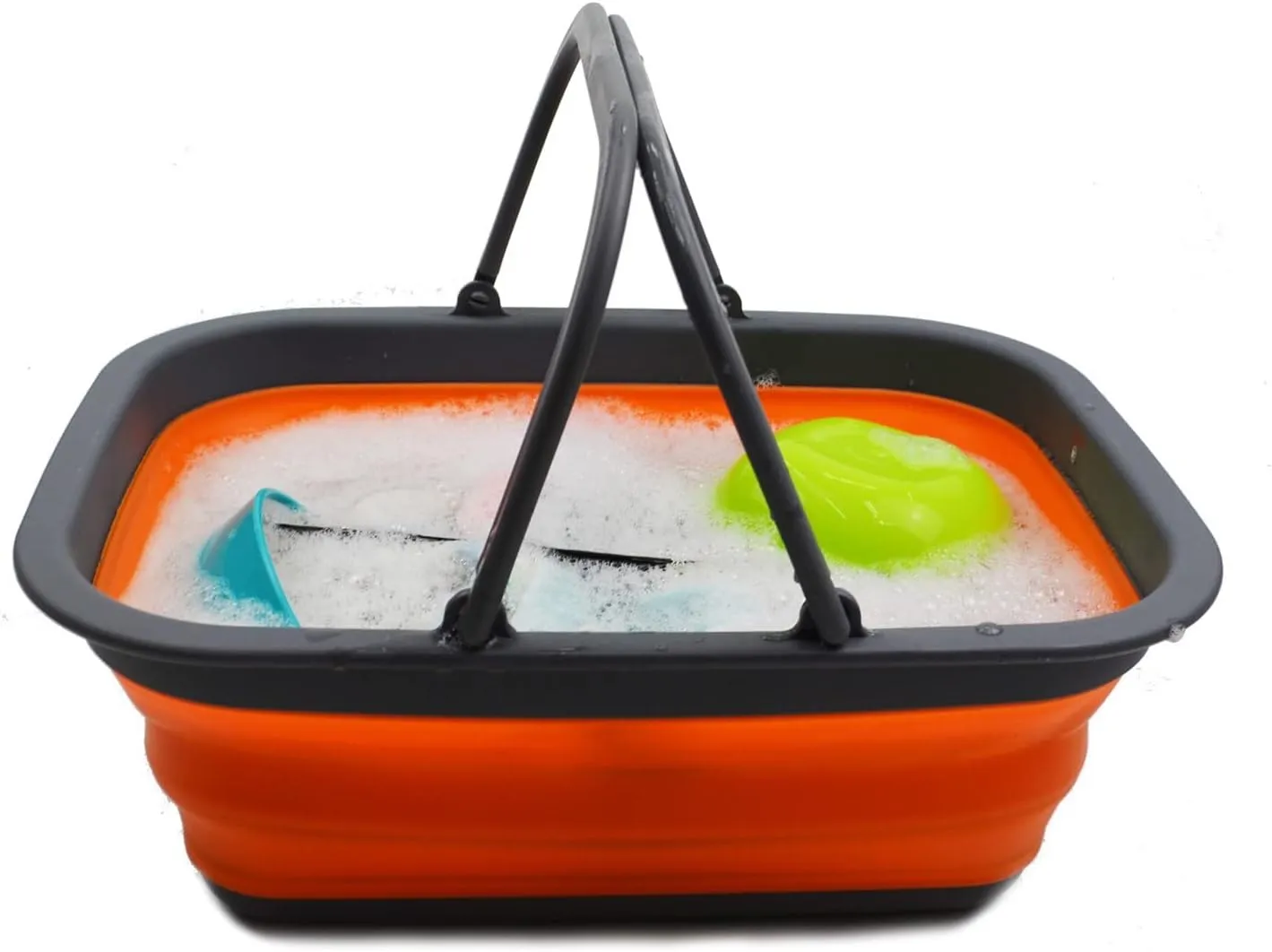 SAMMART SAMMART 9.2L (2.37Gallon) Collapsible Tub with Handle - Portable Outdoor Picnic Basket/Crater - Foldable Shopping Bag - Space Saving Storage Container (1, Grey/Orange)