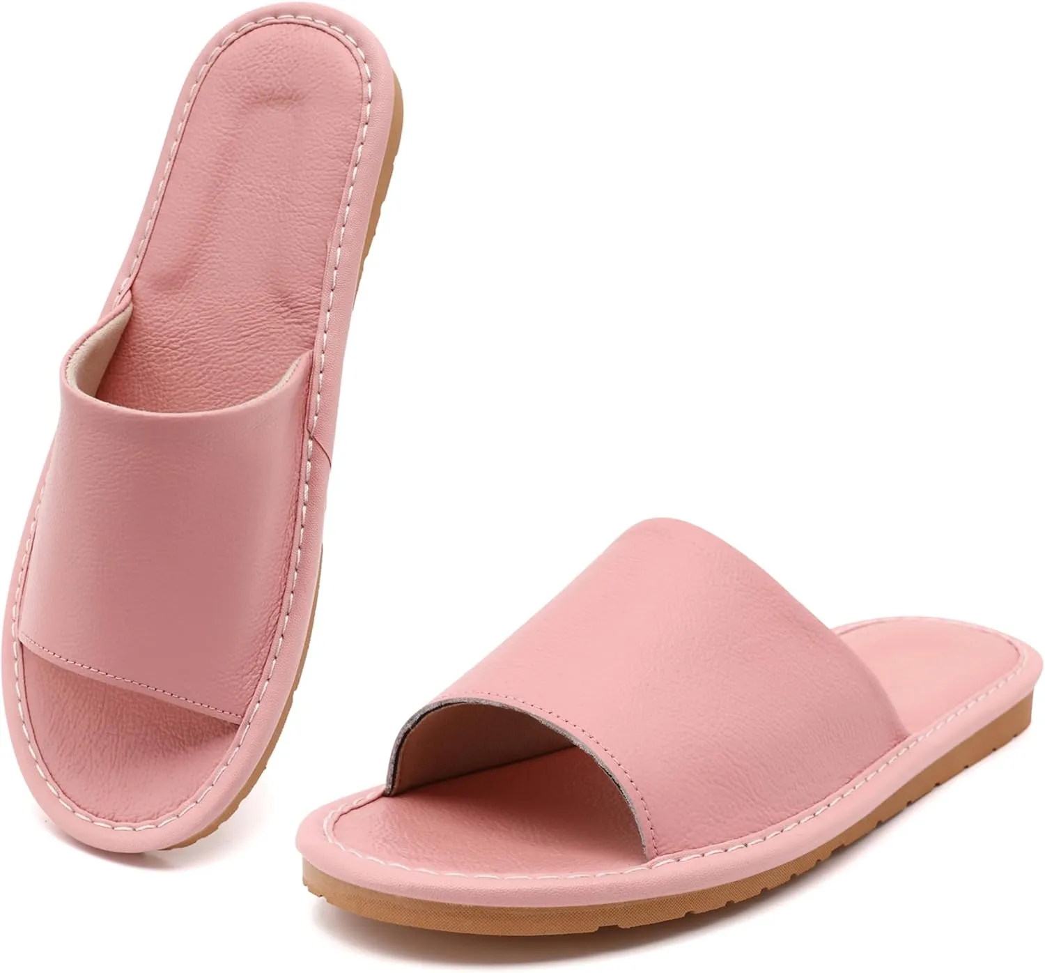 Sandals Women Men, Genuine Leather Slippers, House Slippers for Women Indoor Outdoor, Unisex Soft Flat Sandals