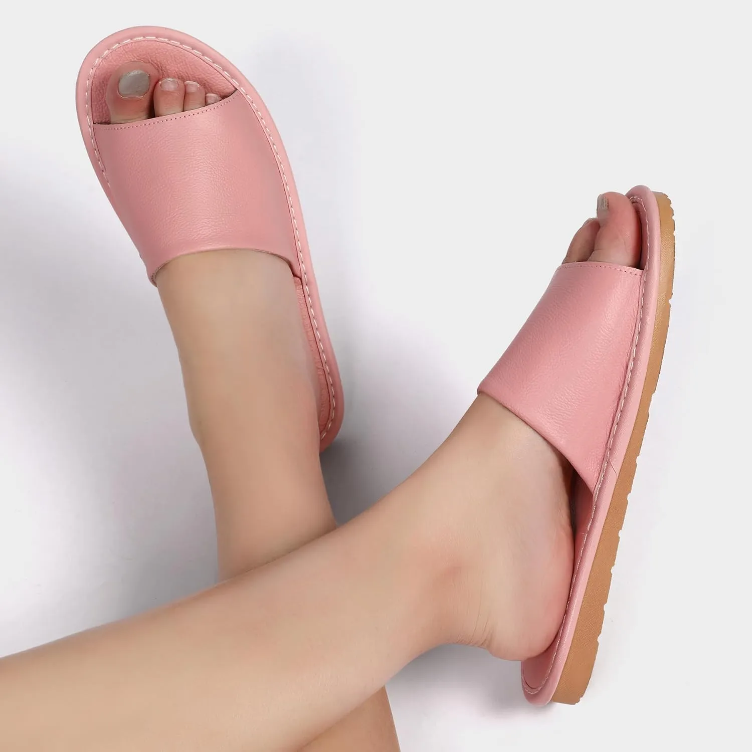 Sandals Women Men, Genuine Leather Slippers, House Slippers for Women Indoor Outdoor, Unisex Soft Flat Sandals