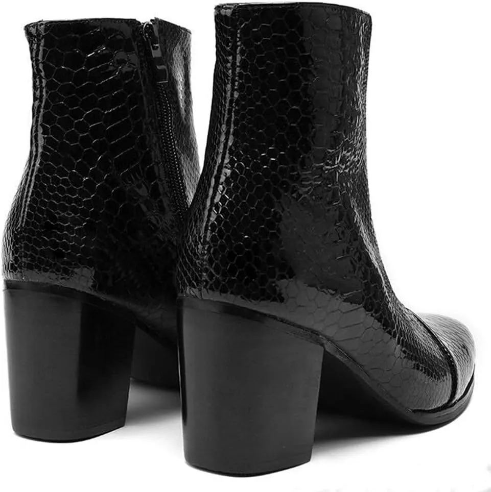 Santimon Mens Boots Casual Patent Leather Chelsea Dress Boots Zipper on Side Mid Calf Boots for Men