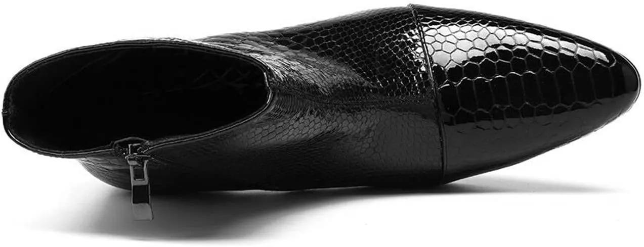 Santimon Mens Boots Casual Patent Leather Chelsea Dress Boots Zipper on Side Mid Calf Boots for Men