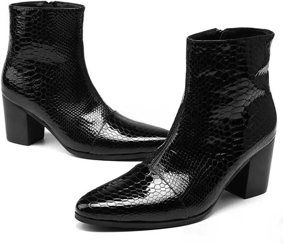 Santimon Mens Boots Casual Patent Leather Chelsea Dress Boots Zipper on Side Mid Calf Boots for Men