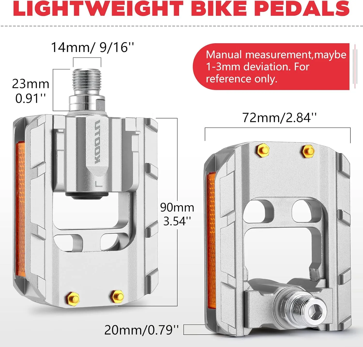 SAVADECK Folding Bike Pedals,Aluminum Alloy Pedals 9/16'' Platform Flat Pedal with Anti-Slip Nails and Reflector, Foldable Bicycle Pedals for MTB Road City Folding Bike