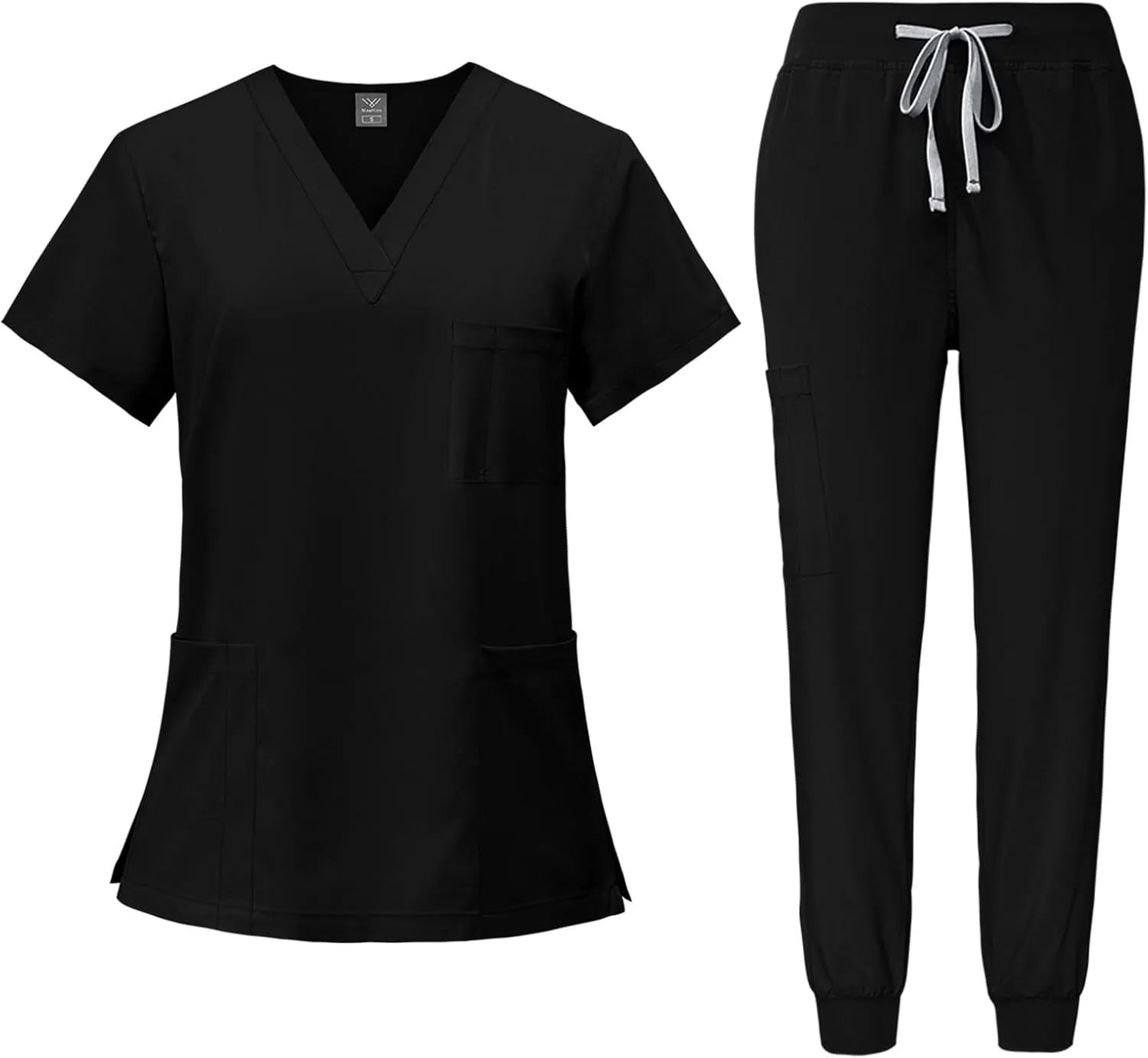 Scrubs for Women Set Stretch V-Neck Scrub Tops & Cargo Pant Quick Drying Solid Medical Nurse Uniform with Pockets