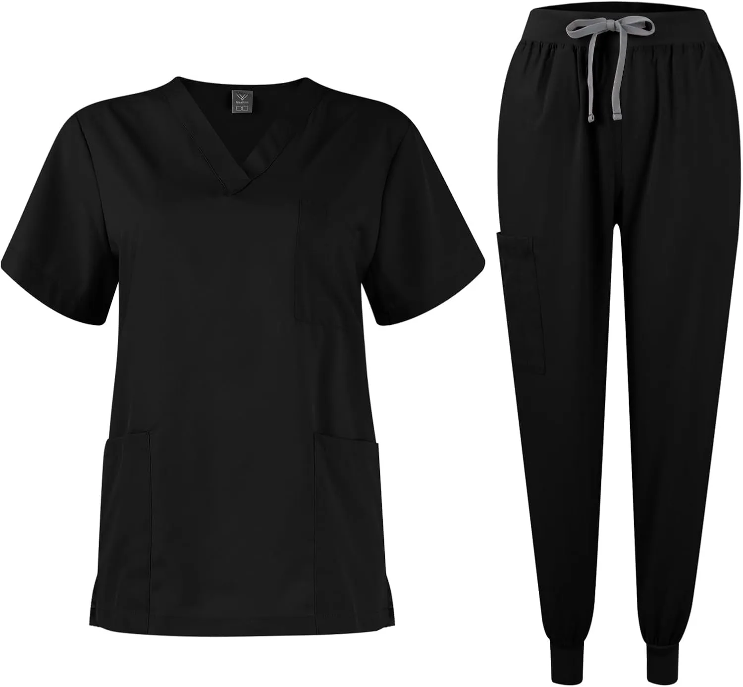Scrubs for Women Set Stretch V-Neck Scrub Tops & Cargo Pant Quick Drying Solid Medical Nurse Uniform with Pockets