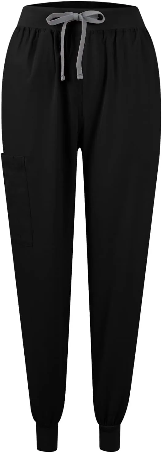 Scrubs for Women Set Stretch V-Neck Scrub Tops & Cargo Pant Quick Drying Solid Medical Nurse Uniform with Pockets