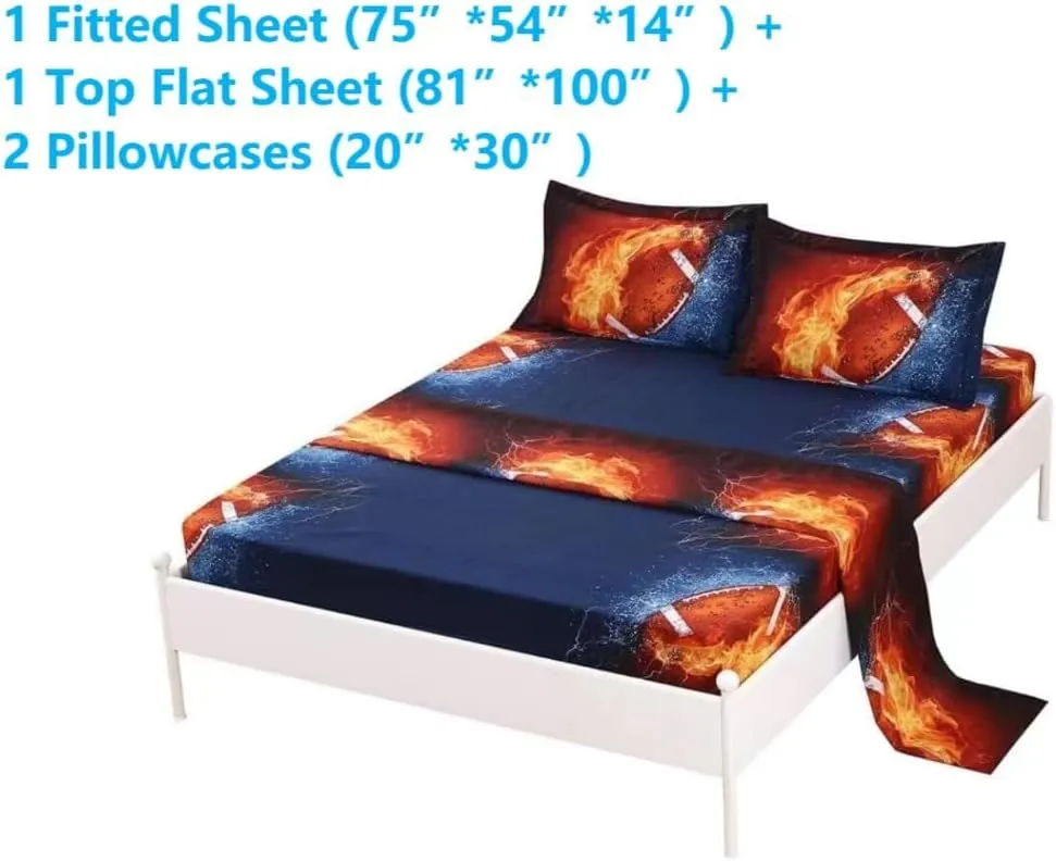 SDIII 4PCS American Football Sheets Full, Bed in a Bag Football Bedding Sheet Set, Soft Microfiber, Wrinkle and Fade Resistant, Sports Sheets for Boys Girls Kids Teens on Amazon, Full