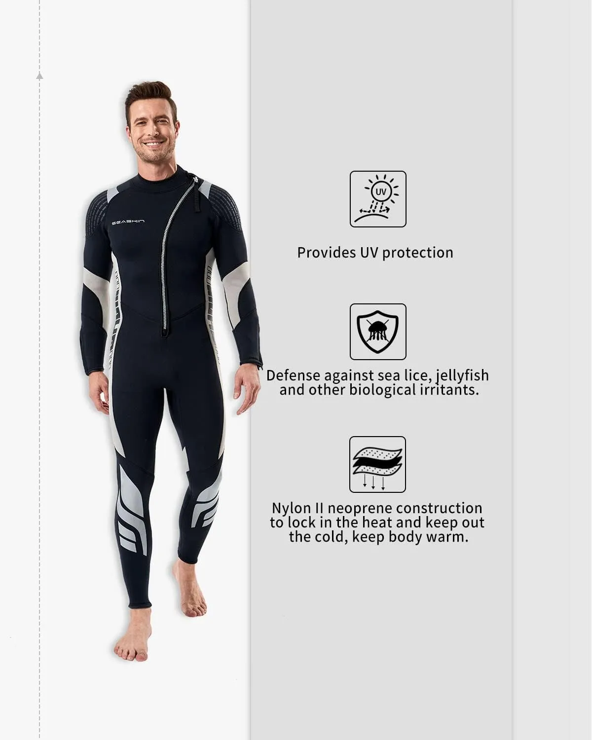 Seaskin Wetsuits for Men Women 3mm Front Zip Full Wetsuit