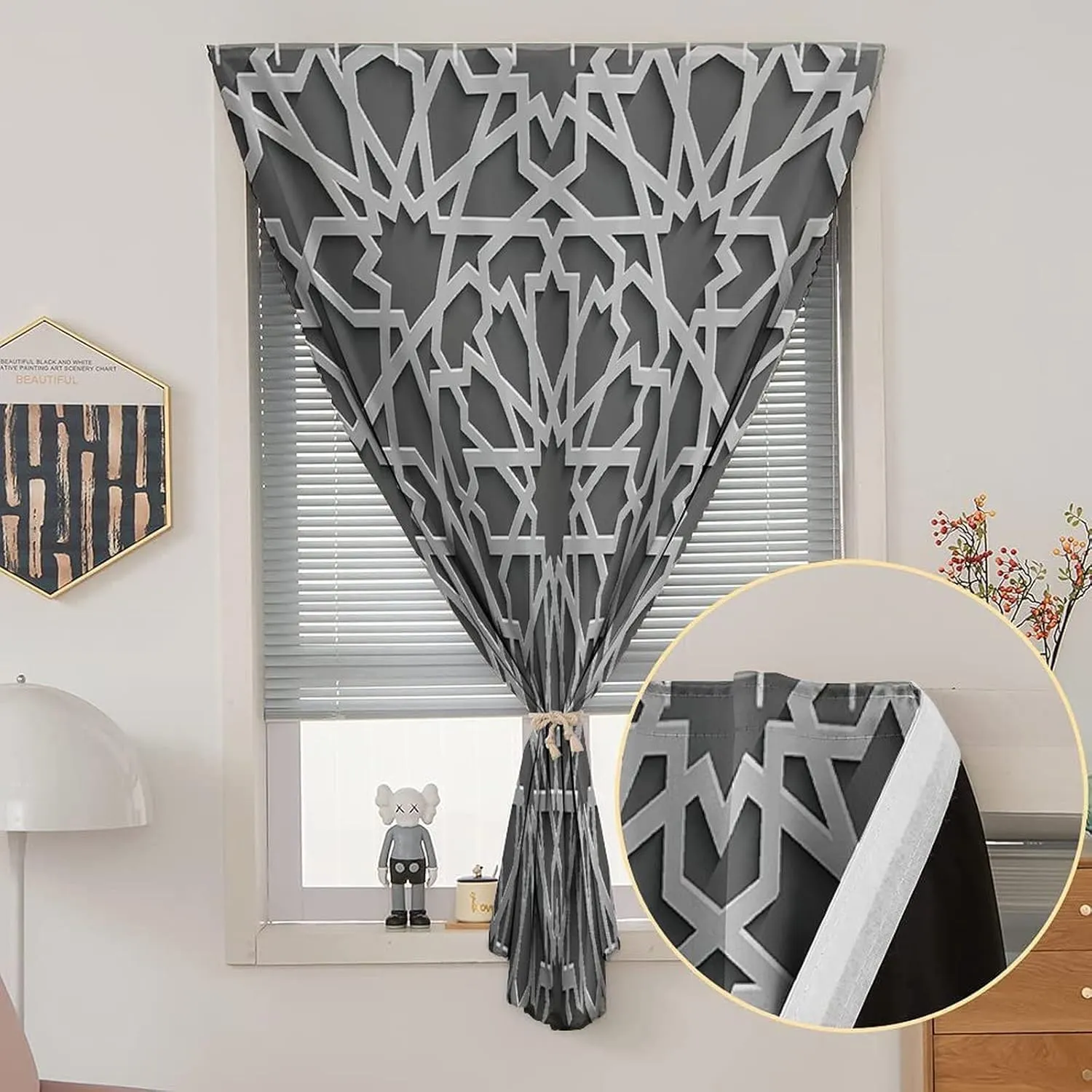 Self Adhesive Portable Blackout Curtains, Traditional Decor Room Darkening Curtains, Historic Moroccan Heraldic Empire Interlace Print Temporary Blackout Blinds,24W x40L Inches,, for Kids Bedroom