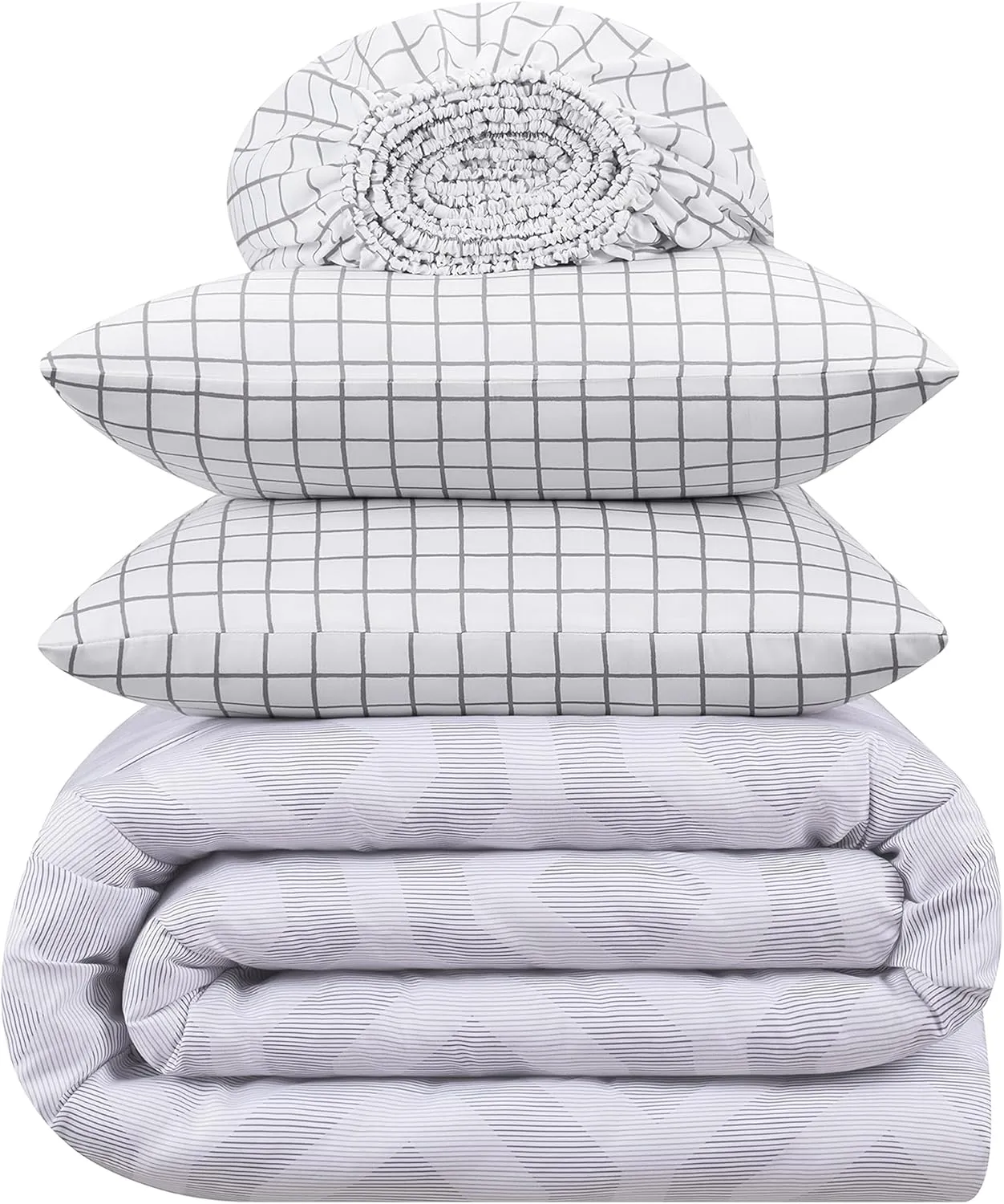 Serta Simply Clean Skyler Soft 7 Piece Geometric Bed in A Bag Complete Bedding Comforter Set with Sheets and Pillow Case for All Season, Queen, Grey