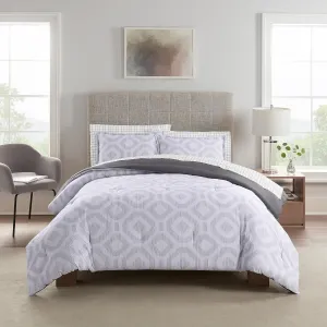 Serta Simply Clean Skyler Soft 7 Piece Geometric Bed in A Bag Complete Bedding Comforter Set with Sheets and Pillow Case for All Season, Queen, Grey