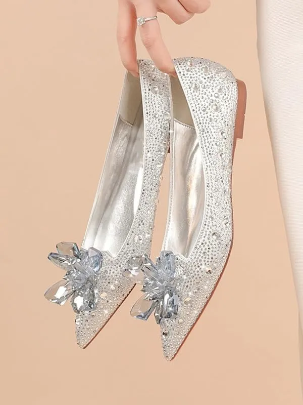 sexytag Women's Crystal Rhinestone Poined Toe Pumps Clear Stiletto High Heels