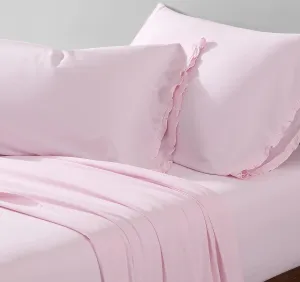 Shabby Chic® - King Sheets, Soft & Breathable Organic Cotton Bedding Set, Vintage-Inspired Home Decor with Ruffled Pillowcases (Solid Pink, King)