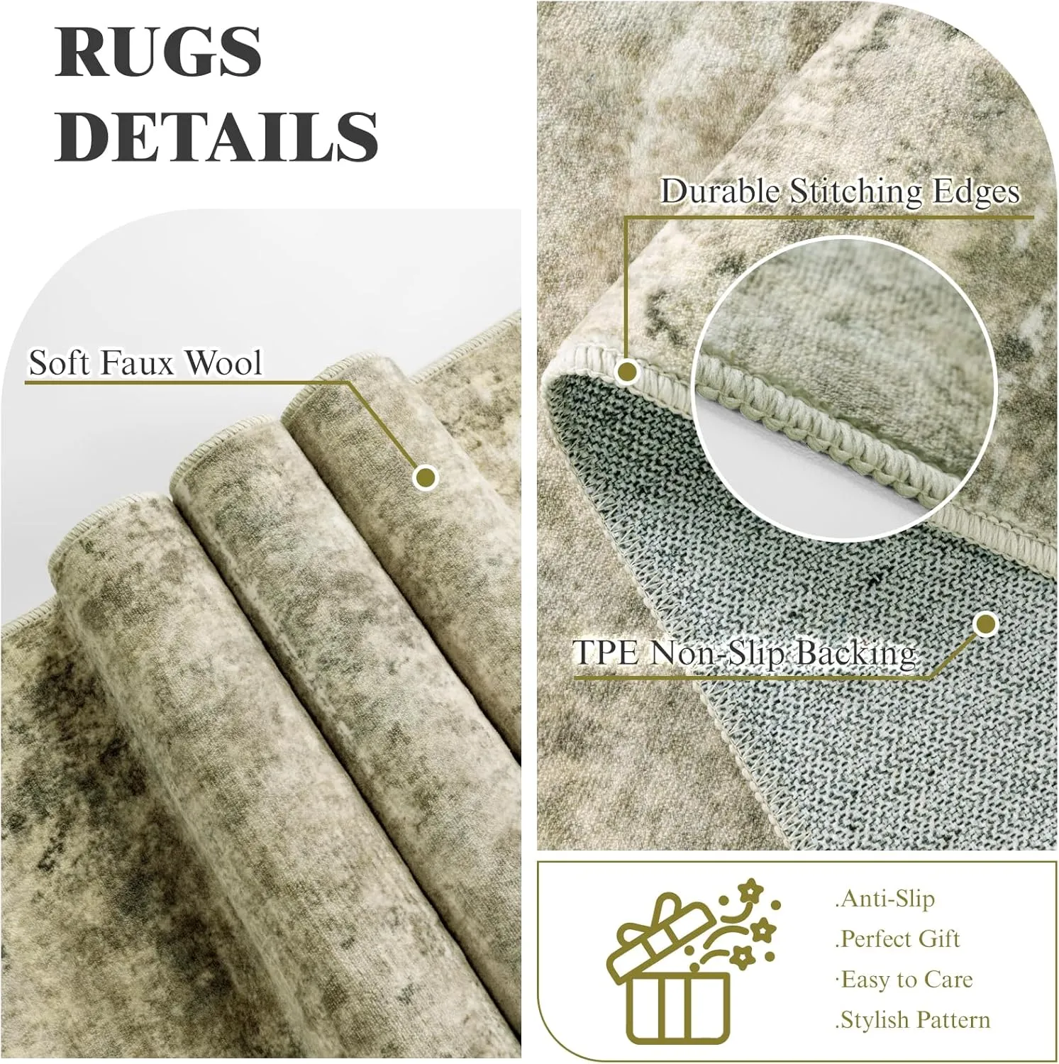Shilucheng 5x7 Rugs for Living Room, Soft Indoor Abstract Area Rug for Bedroom Laundry Room Decor, Modern Neutral Non-Slip Backing Carpet, Low Pile Foldable Floor Rug (Brown/Gold)
