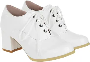 Shinelly Women Chunky Heel Patent Leather Oxford High Heeled Lace Up Pumps Shoes
