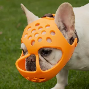 Short Snout Dog Muzzles,Soft Silicone Adjustable Breathable Bulldog Muzzle for Biting Chewing Barking Training,Ideal for Flat-Faced Dogs (S, Orange)