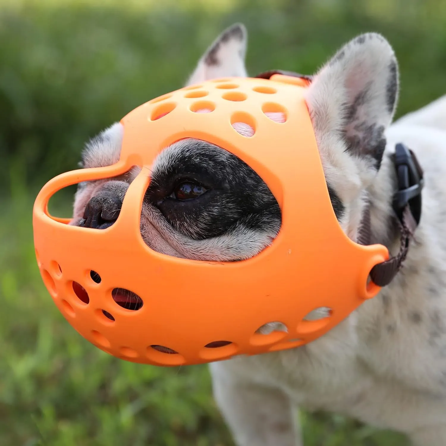 Short Snout Dog Muzzles,Soft Silicone Adjustable Breathable Bulldog Muzzle for Biting Chewing Barking Training,Ideal for Flat-Faced Dogs (S, Orange)